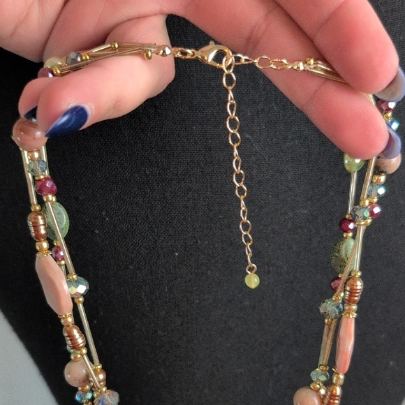 Pink and Gold Multi-Strand Necklace with Vintage Charm - Picture 10 of 12